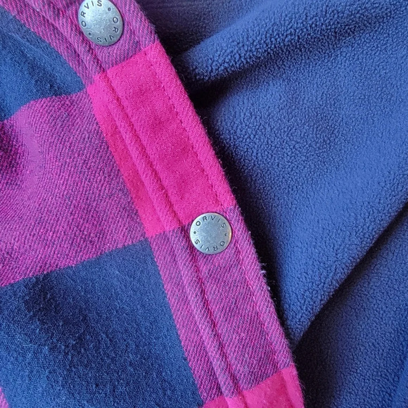Orvis Pink Buffalo Plaid Fleece Lined Shirt Shacket L - Picture 6 of 8